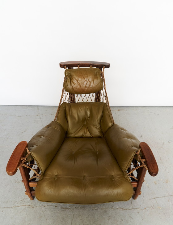 Image 1 of Jean Gillon "Jangada" Loungestoel & Ottoman Voor Italma Houtkunst, 1968