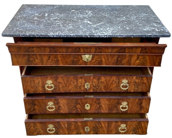 Image 1 of Louis Philippe 19th century secretary commode in walnut and burr walnut with a black marble top veined with white