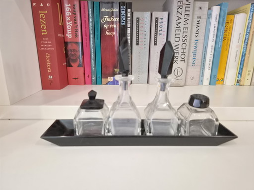 Beautiful Art Deco Oil & Vinegar Set – 5-piece – 1930s