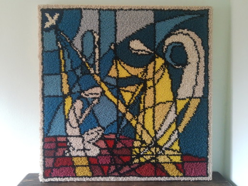 Wunderschönes, großes Retro-Textilkunstwerk aus Wolle aus Smyrna mit dem Titel „Verkündigung“.