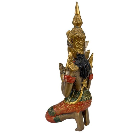 Thai Thepanom Temple Guardian Statue – Gilded and Polychrome – Kneeling Devotional Figure – Sculpture (photo 6 of 12)