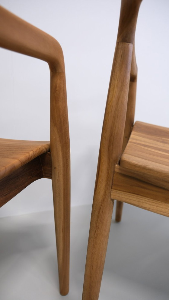 Image 1 of Set mit 6 handgefertigten Designer-Esszimmerstühlen aus massivem Teakholz