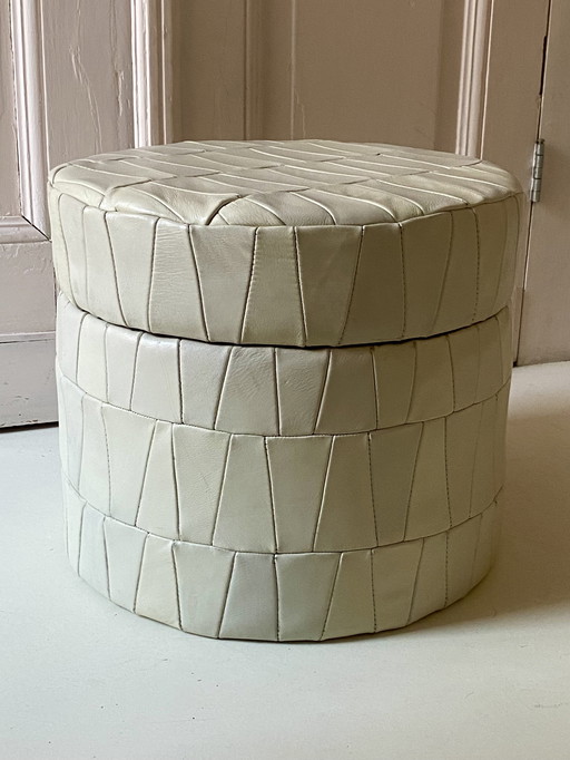 Vintage Leder Pouf, 60er/70er Jahre