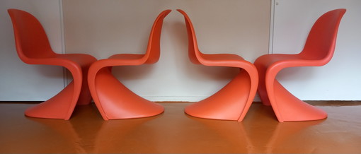 4x Vitra Verner Panton Stoelen – eetkamerstoelen, Plastic