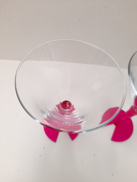 Image 1 of Pair of bright pink 1980s cocktail glasses