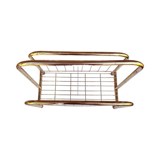 Image 1 of Cesta de periódicos modernista, dorada, Bélgica, años 80.