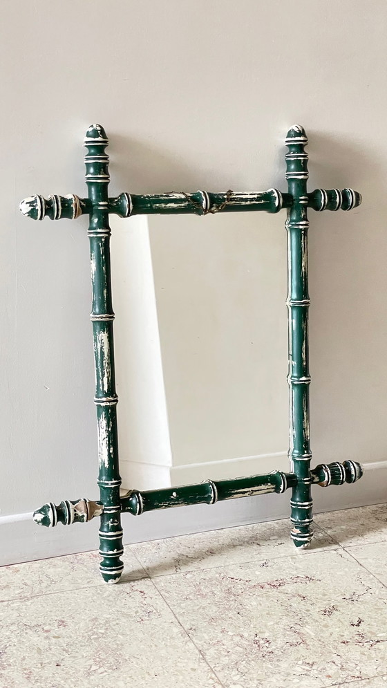 Image 1 of Specchio antico chiamato bambù patinato vintage Francia