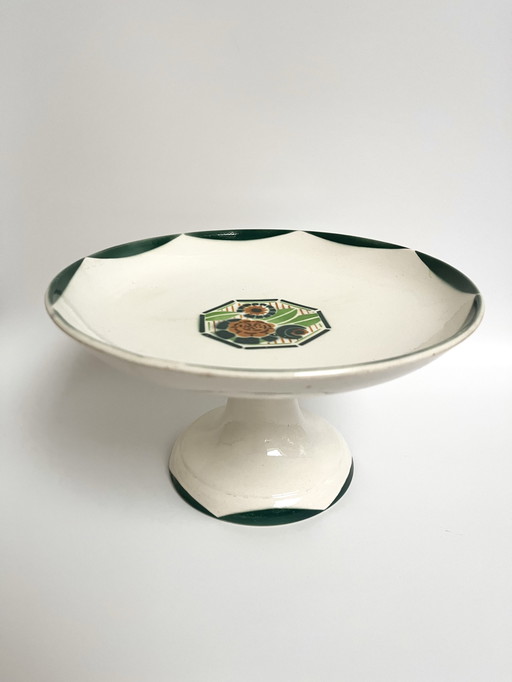 Vintage Sarreguemines Sockelschale – Blumendekor – Frankreich, 1950er Jahre
