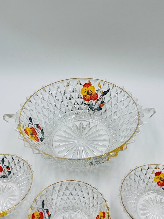 Image 1 of Vintage pansy glass fruit salad serving set