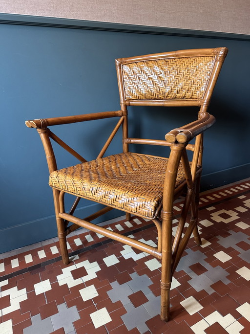 Sillón de ratán y bambú de los años 70 – Silla de comedor vintage de caña tejida – eetkamerstoelen, Rattan