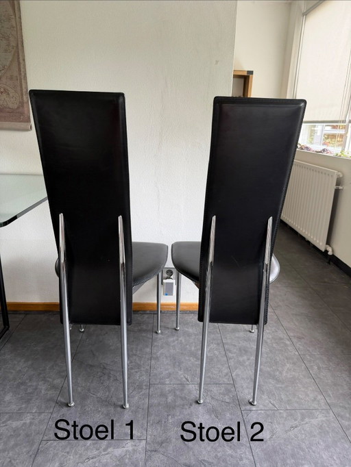 Fasem - Gualtierotti/Vegni - 4 sedie da pranzo in pelle nera – eetkamerstoelen, Leather, Metal (photo 2 of 13)