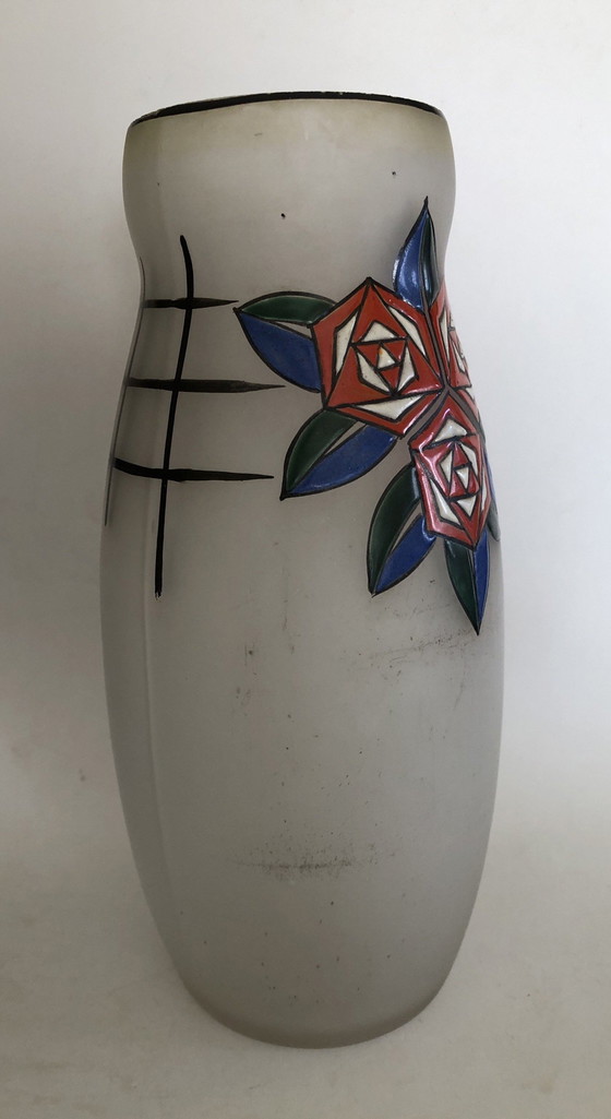 Leune Art Deco enameled glass Vase - Auguste Heiligenstein (circa 1925)., Black (photo 11 of 11)