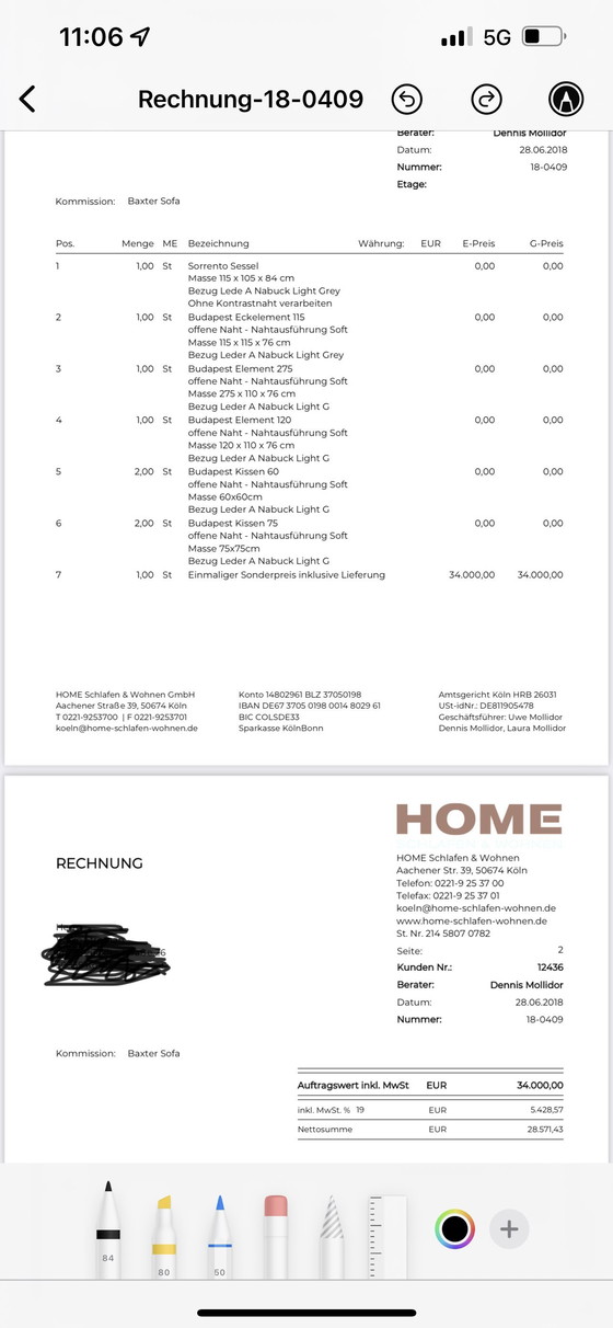 Image 1 of Baxter Budapest Zachte Sofa 3-delige Cat. A Nabuck Lichtgrijs