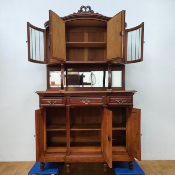 Image 1 of Antique Vintage country sideboard wall cabinet mirror cabinet