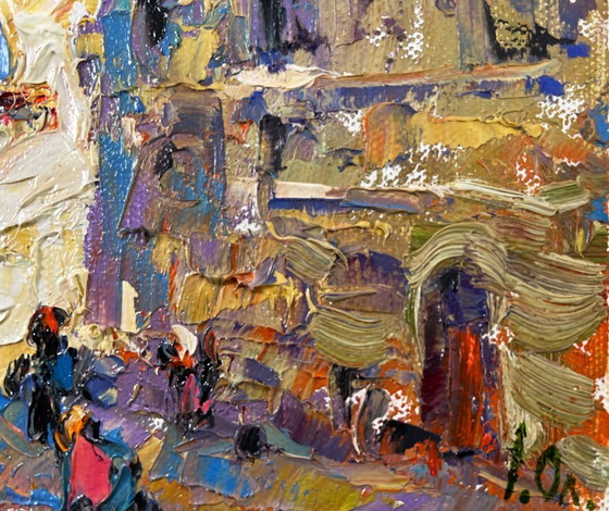 Image 1 of Original Oil Painting Day Street Landscape Twilight Over the City
