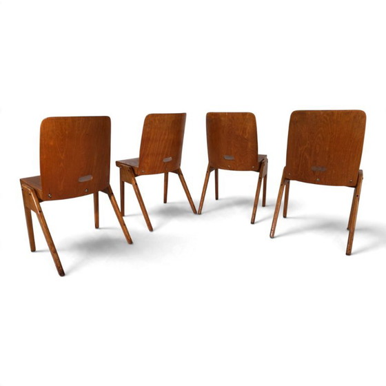 Set aus 4 Bauhaus-inspirierten Esszimmerstühlen, stapelbar, 1950 – Holz (photo 3 of 19)