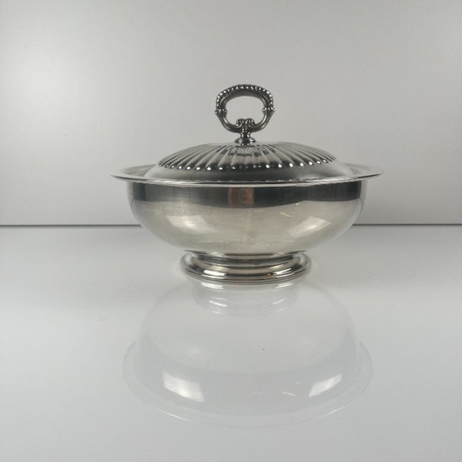 Fuente/sopera italiana de metal plateado para verduras, PM Italy, circa 1960-1980