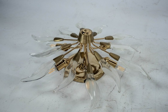 Set of three ceiling lamps in brass and crystal. Italy 1970s, Ceiling lights, Gold (photo 16 of 17)