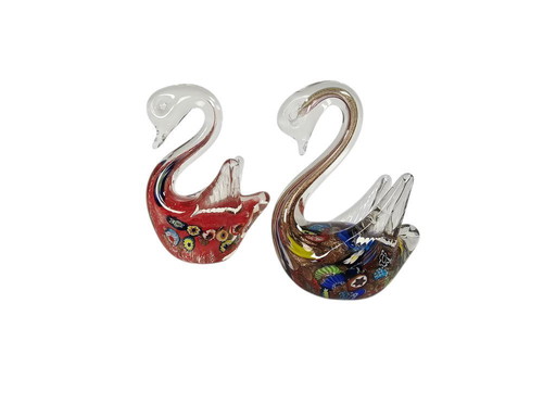 Murano - cygnes (2) - verre - cristal - statues - figurines - années 90