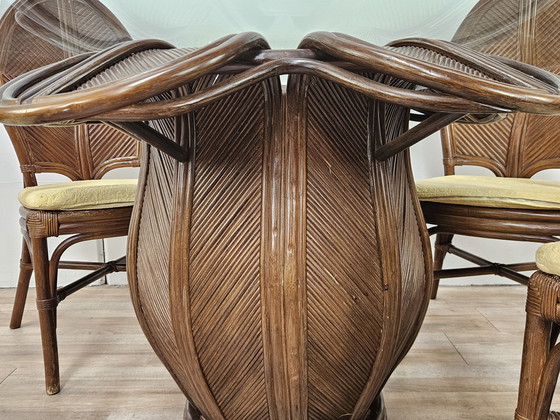 Image 1 of Set with Table and Four Chairs in Wicker and Bamboo by Vivai Del Sud, 1970