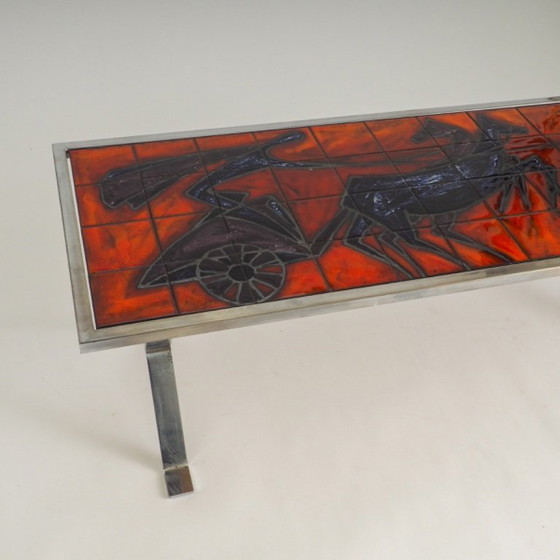 Image 1 of Couchtisch im Mid-Century-Modern-Stil mit Fliesenmuster von Bayer