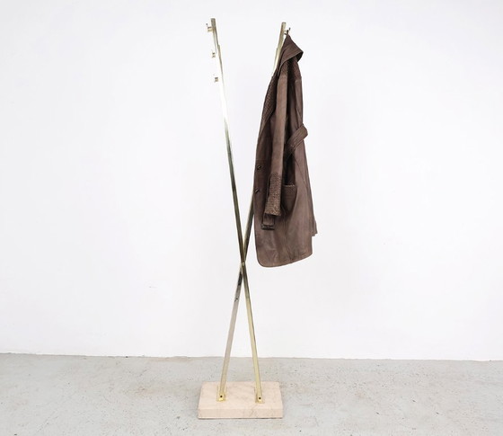 Image 1 of Romeo Rega brass and travertine standing coat rack, 1970s