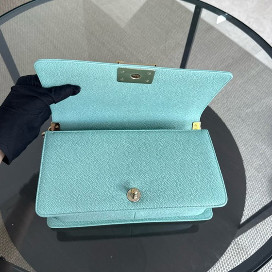 Image 1 of Chanel Boy Medium - 25CM Quilted Tiffany Blue Gold Hardware Series 29