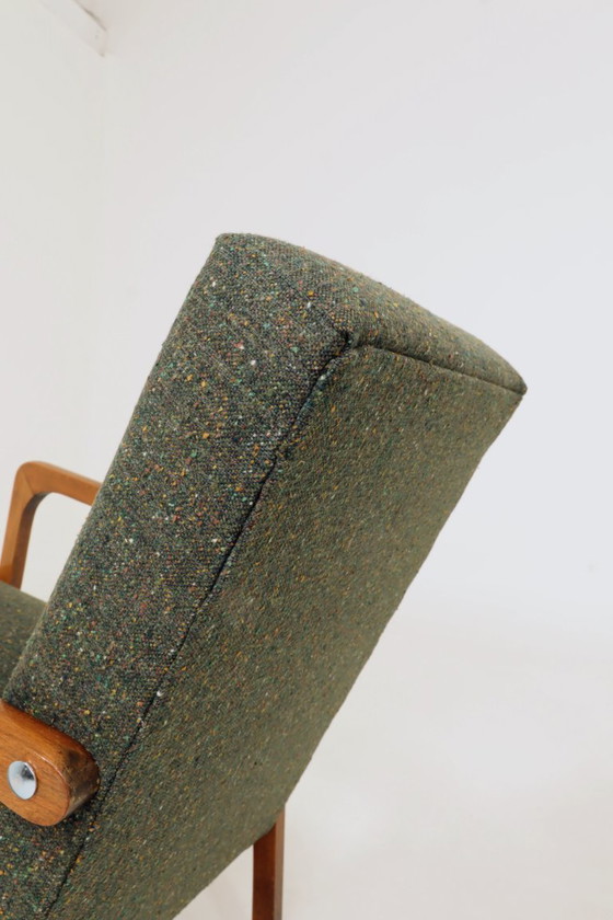 Image 1 of Vintage Pair Armchair Avocado Green Tweed Upholstery, 1960, Poland