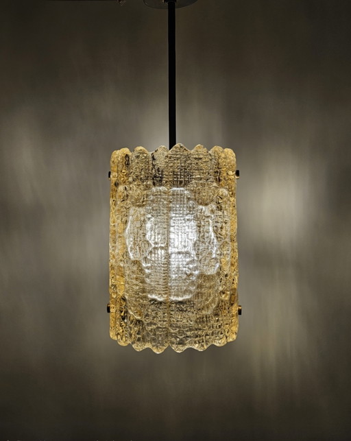 Lampada a sospensione Orrefors svedese in vetro dorato, anni '70