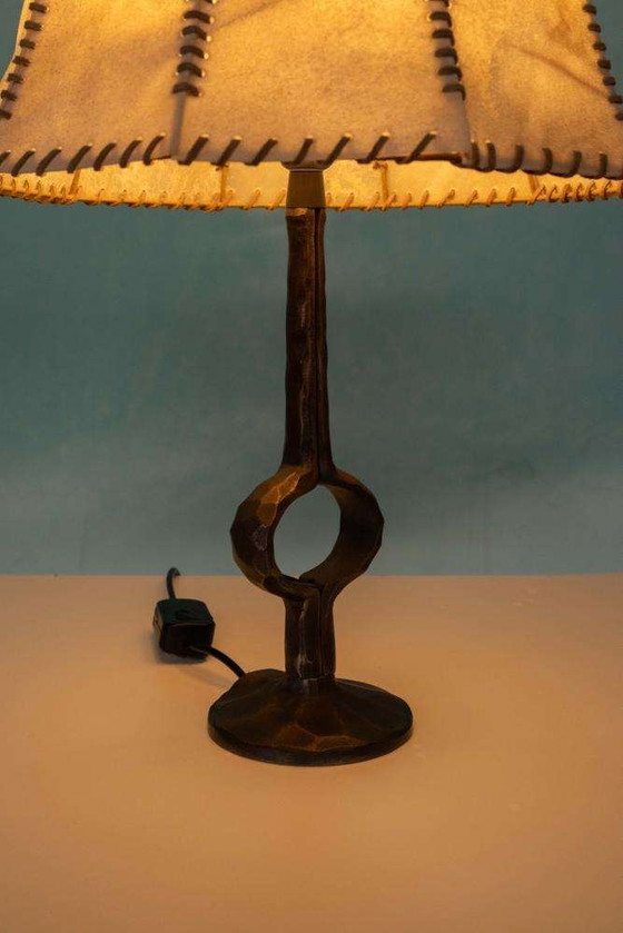 Image 1 of Brutalist table lamp 70s vintage bronze table lamp