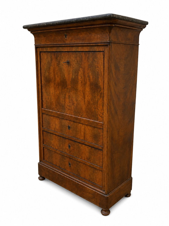 Flamed mahogany secretary desk - Louis-Philippe period, 19th century – Wood, Marble (photo 3 of 8)