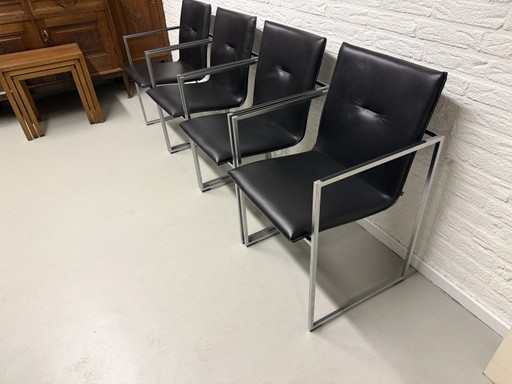 4 x Arco Frame Zwart Kalfsleder Nieuwstaat! – eetkamerstoelen, Leather, Metal, Modern