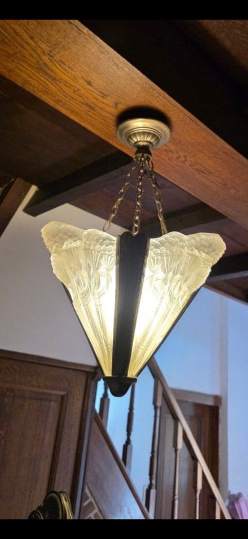 Noverdy Art Deco Pendant Lamp in Glass and Metal