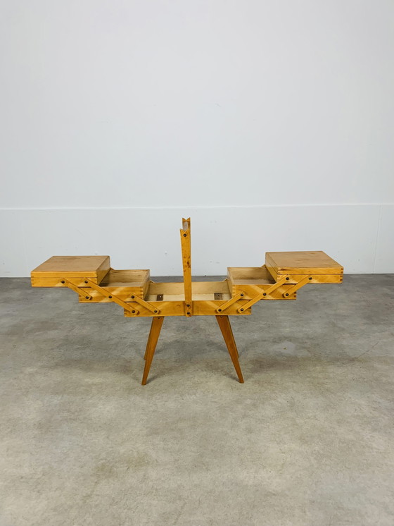 Image 1 of Travailleuse Vintage Pieds Compas, Bois, Années 60