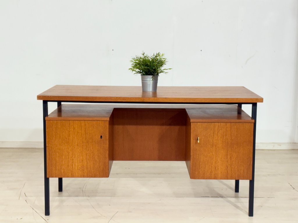 Mid-Century Danish Teak Desk with Metal Frame / Office Desk