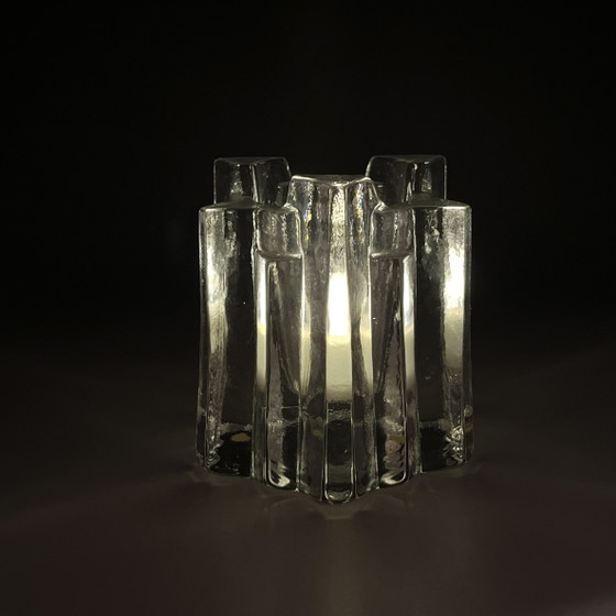 Image 1 of Vintage Lars-Gunnar Johansson ice glass candle holder, Lindshammar, Sweden