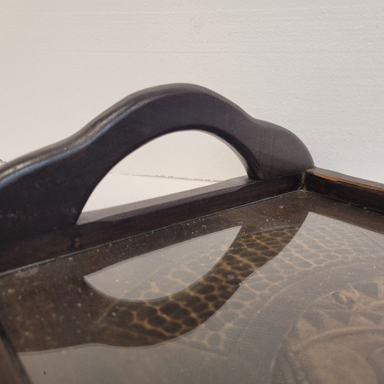 Image 1 of Tablett mit Antilopenschnitzerei, Holz, Art Deco, ps XX - Frankreich