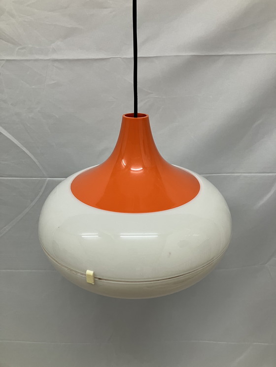 Image 1 of Lampada a sospensione vintage Space Age in plastica bianca e arancione, 1970