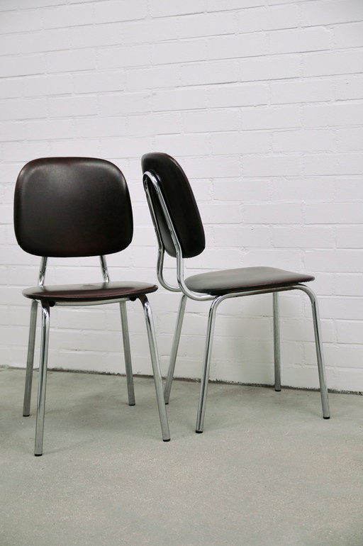 Set X4 Chrome Tube Chairs Brown Skai