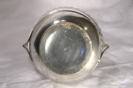 Sugar bowl / Small cup with handle in cut glass and silver-plated metal, 11x8cm (excluding handle), early (photo 5 of 8)