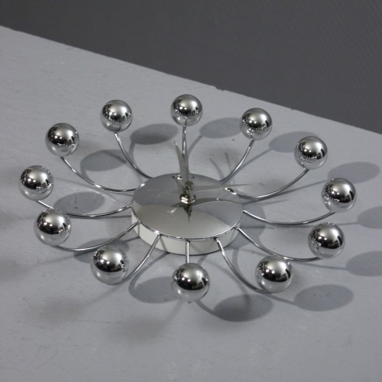 Horloge pendule murale vintage Karlsson Spider Clock design Sputnik chrome