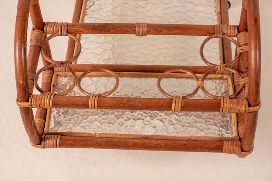 Image 1 of Barwagen van bamboe en rotan, Denemarken uit de jaren 1950