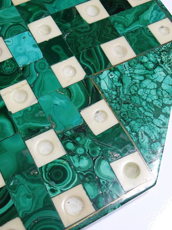 Image 1 of Solitaire octogonal en malachite et bakélite vintage années 50-60