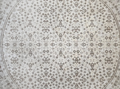 Handgeknüpfter, runder Orientteppich aus Wolle mit Blumenmuster, Kayseri-Creme, 200 x 200 cm