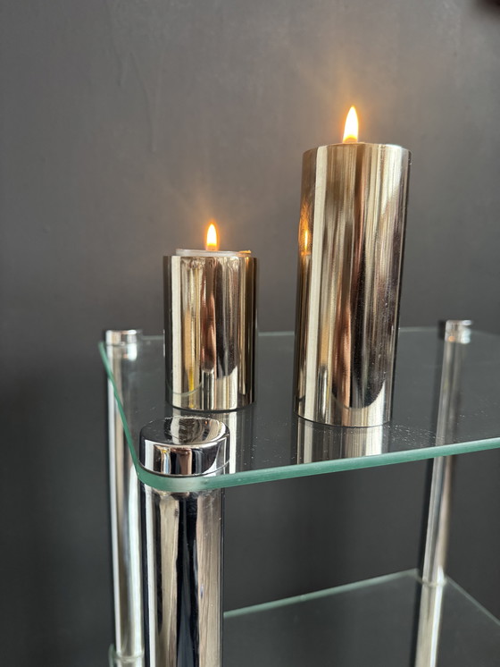 Image 1 of Bougeoirs cylindres chromés années 80