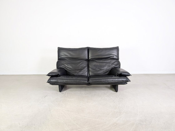 Image 1 of Vintage Italian 3-seater sofa, design couch, black leather, 1980s