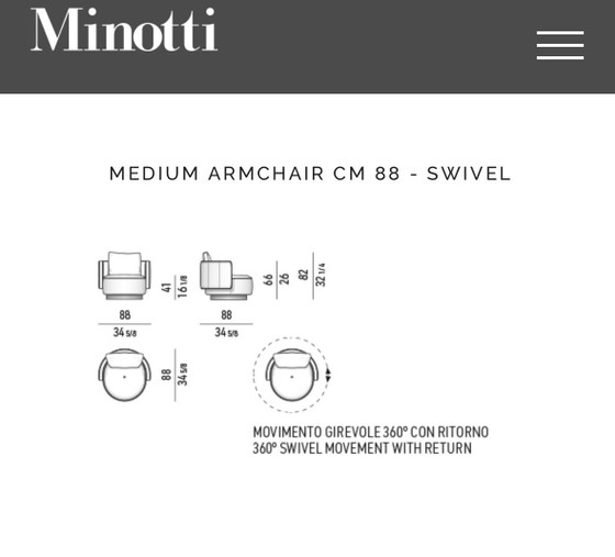 Image 1 of Nouveau fauteuil pivotant Minotti Torii Bold en cuir nubuck Big Sur LP 7K