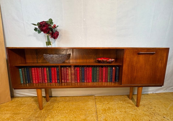 Image 1 of Mid-Century Retro Vintage Teak Slim Sideboard / Bookcase with Cocktail Flap 1960 
