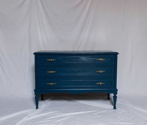 Restored Vintage Chest of Drawers in Navy Blue, Louis XVI Style – ladekasten, Wood