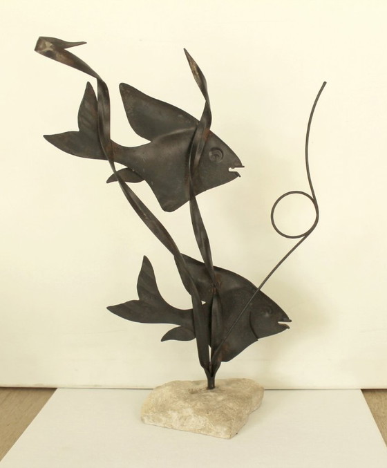 Vintage Metal Fish Sculpture on Rock Base (1960s MCM) – ongemerkt, Decorative Objects (photo 5 of 9)